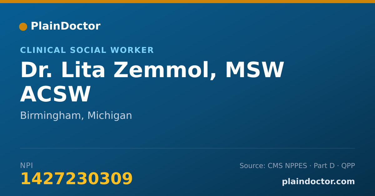 Shareable card for Lita Zemmol, MSW ACSW - Clinical Social Worker, Birmingham, MI