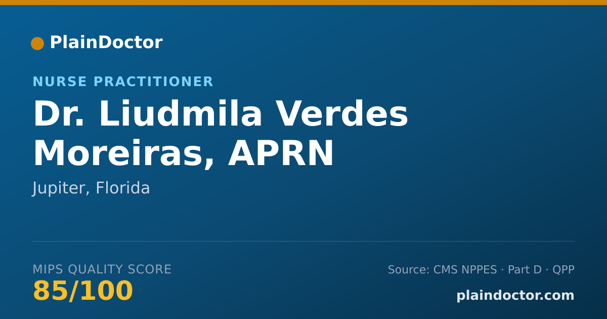 Shareable card for Liudmila Verdes Moreiras, APRN - Nurse Practitioner, Jupiter, FL