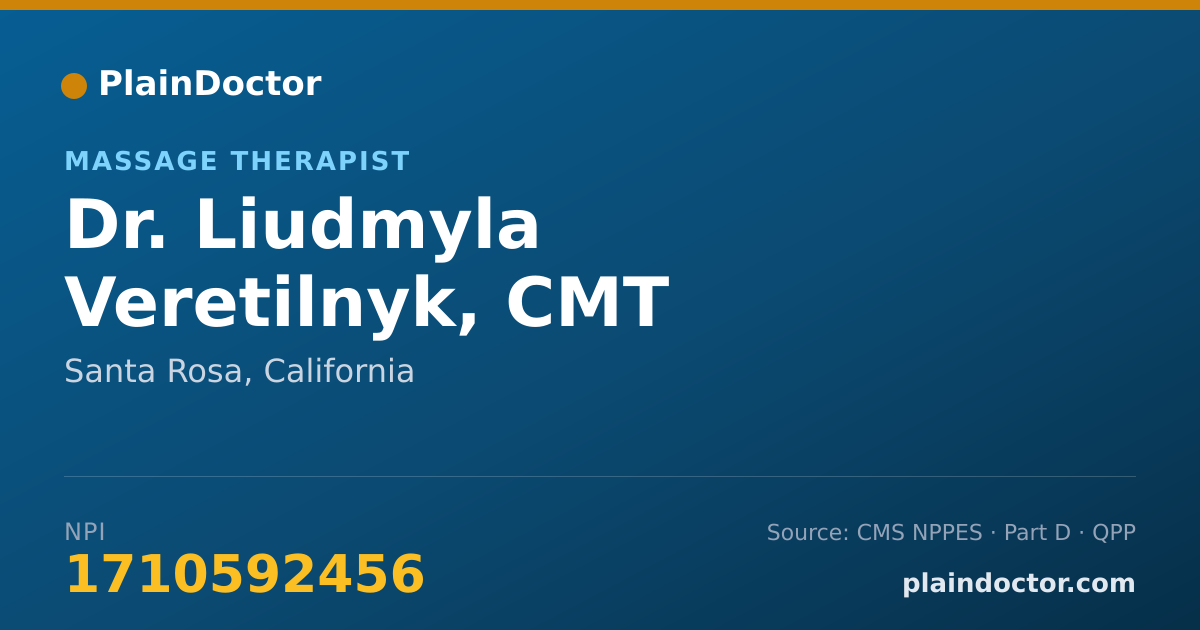 Shareable card for Liudmyla Veretilnyk, CMT - Massage Therapist, Santa Rosa, CA