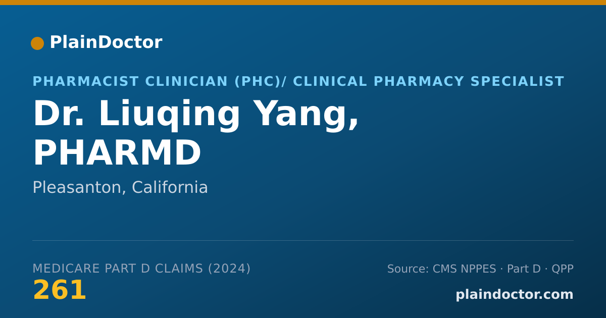 Shareable card for Liuqing Yang, PHARMD - Pharmacist Clinician (PhC)/ Clinical Pharmacy Specialist, Pleasanton, CA