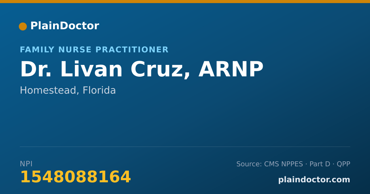Shareable card for Livan Cruz, ARNP - Family Nurse Practitioner, Homestead, FL