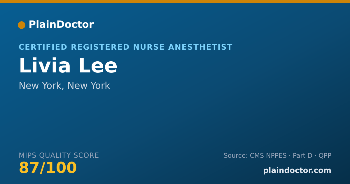 Shareable card for Livia Lee - Certified Registered Nurse Anesthetist, New York, NY
