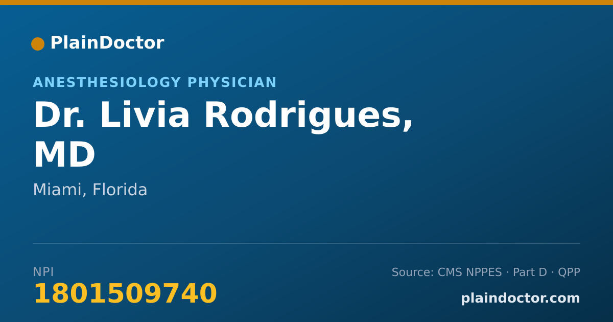 Shareable card for Livia Rodrigues, MD - Anesthesiology Physician, Miami, FL