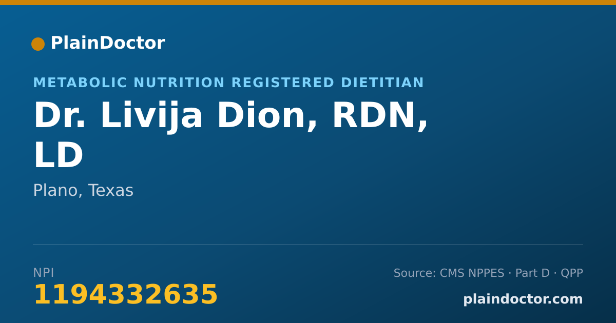 Shareable card for Livija Dion, RDN, LD - Metabolic Nutrition Registered Dietitian, Plano, TX