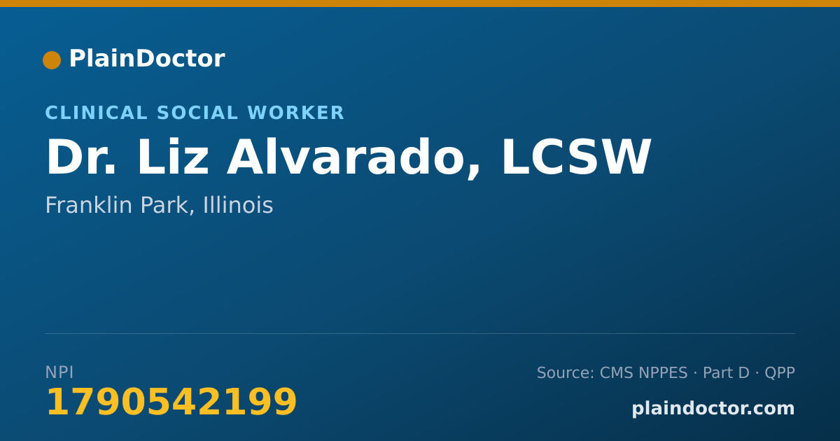 Shareable card for Liz Alvarado, LCSW - Clinical Social Worker, Franklin Park, IL