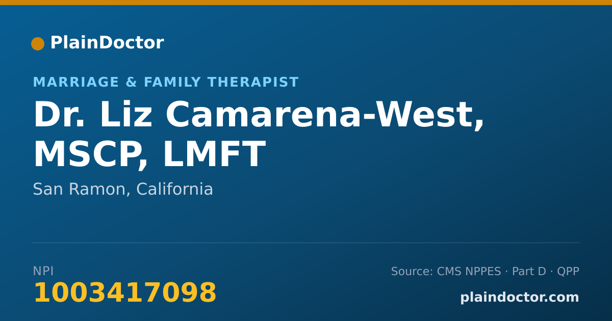 Shareable card for Liz Camarena-West, MSCP, LMFT - Marriage & Family Therapist, San Ramon, CA