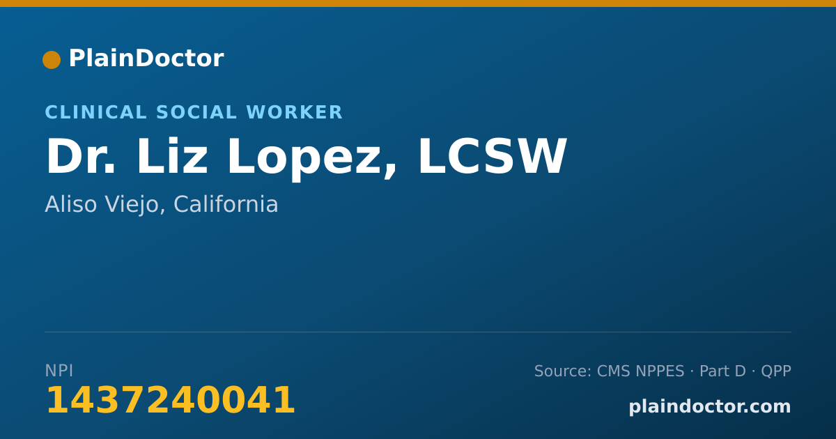 Shareable card for Liz Lopez, LCSW - Clinical Social Worker, Aliso Viejo, CA