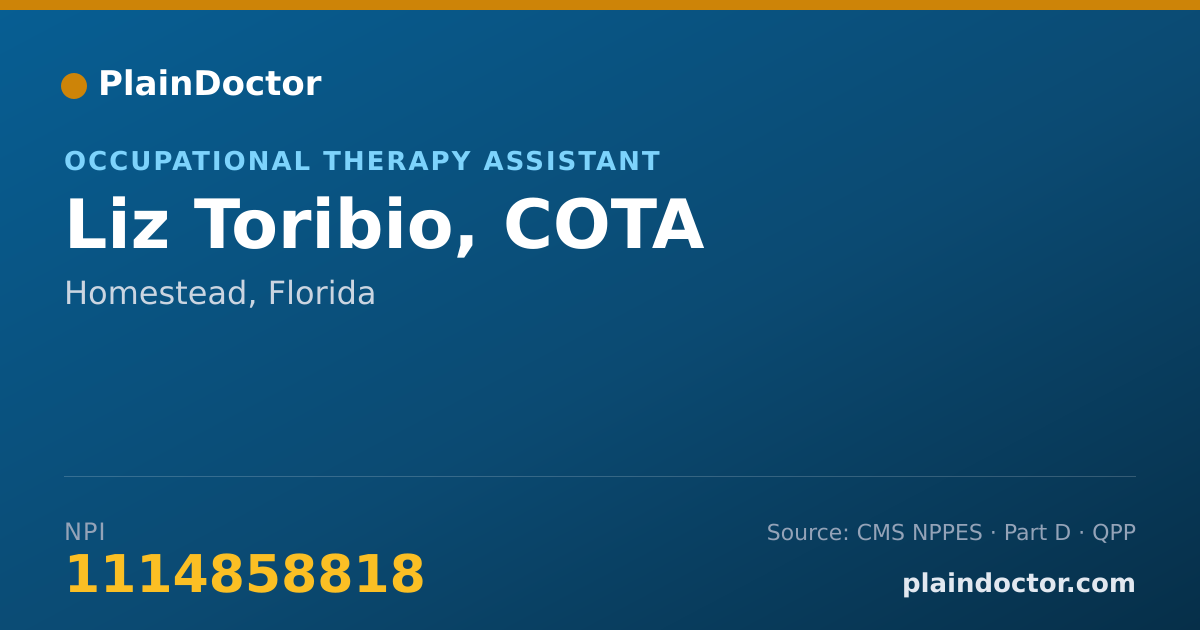 Shareable card for Liz Toribio, COTA - Occupational Therapy Assistant, Homestead, FL
