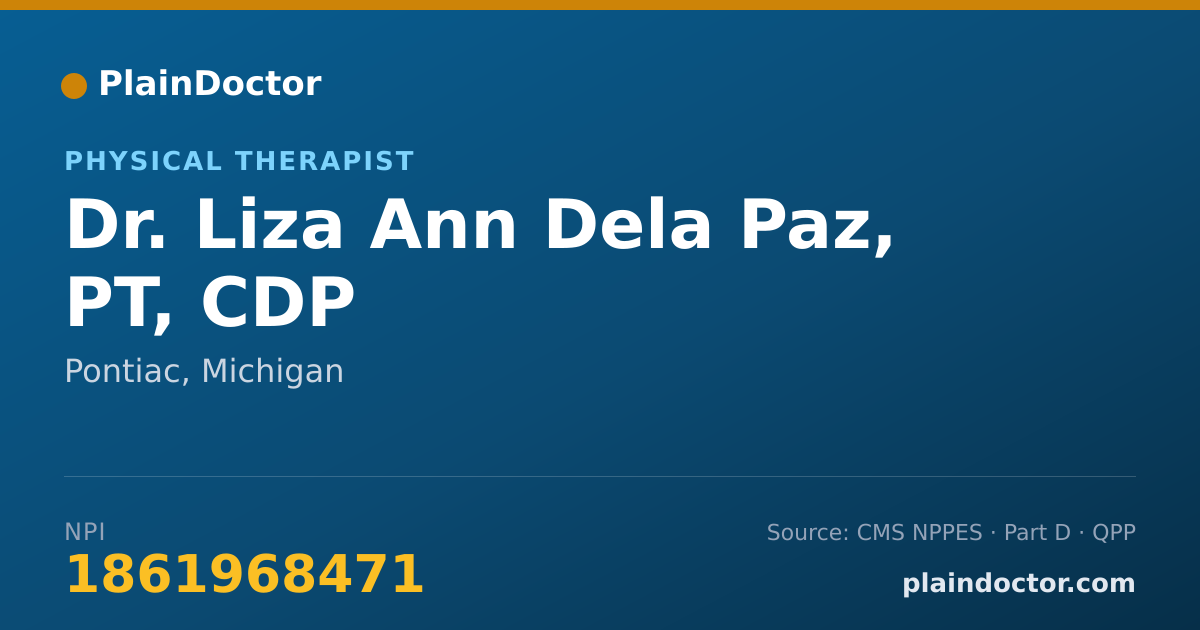 Shareable card for Liza Ann Dela Paz, PT, CDP - Physical Therapist, Pontiac, MI