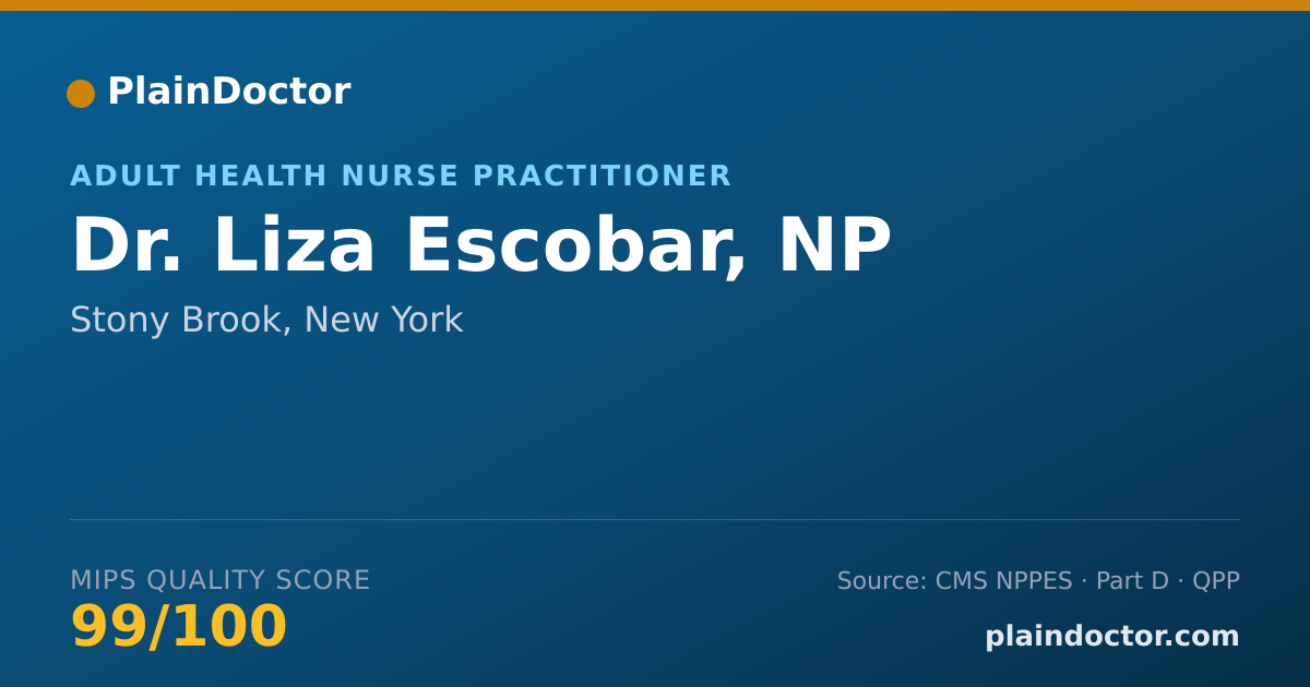 Shareable card for Liza Escobar, NP - Adult Health Nurse Practitioner, Stony Brook, NY