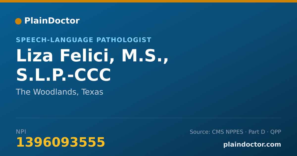 Shareable card for Liza Felici, M.S., S.L.P.-CCC - Speech-Language Pathologist, The Woodlands, TX