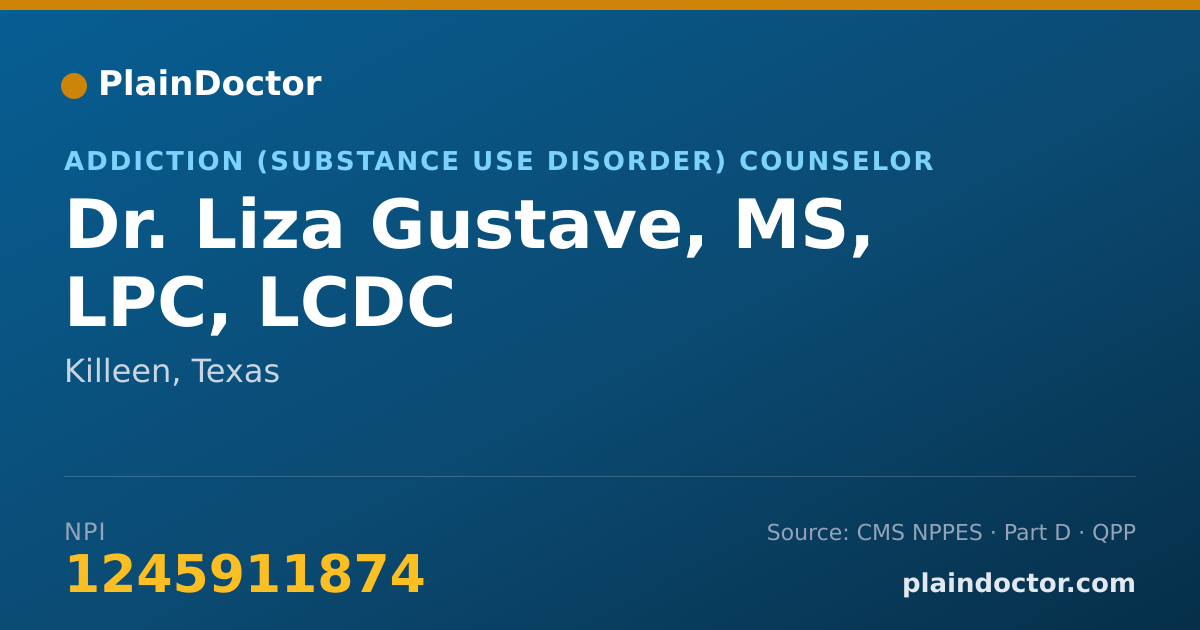 Shareable card for Liza Gustave, MS, LPC, LCDC - Addiction (Substance Use Disorder) Counselor, Killeen, TX