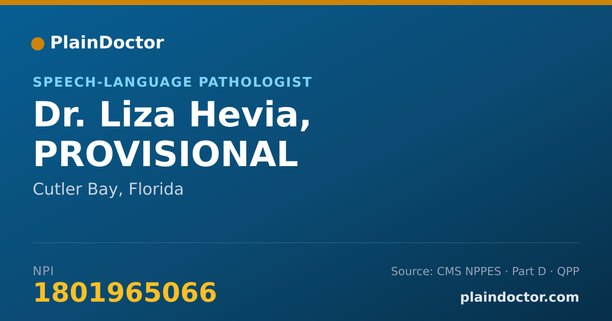 Shareable card for Liza Hevia, PROVISIONAL - Speech-Language Pathologist, Cutler Bay, FL