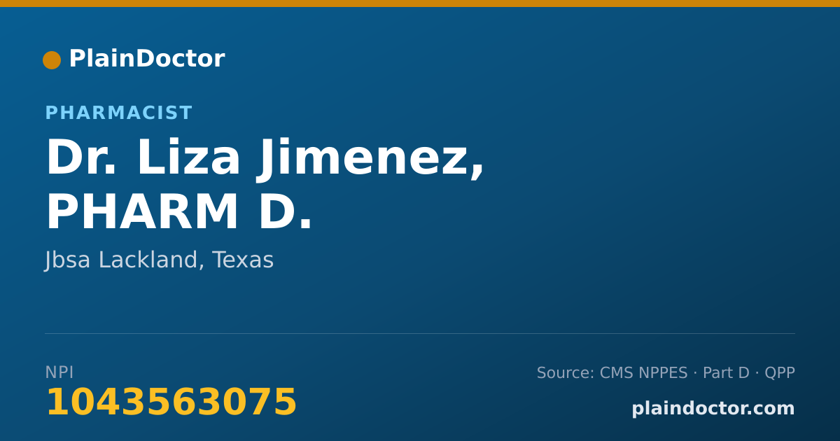Shareable card for Liza Jimenez, PHARM D. - Pharmacist, Jbsa Lackland, TX