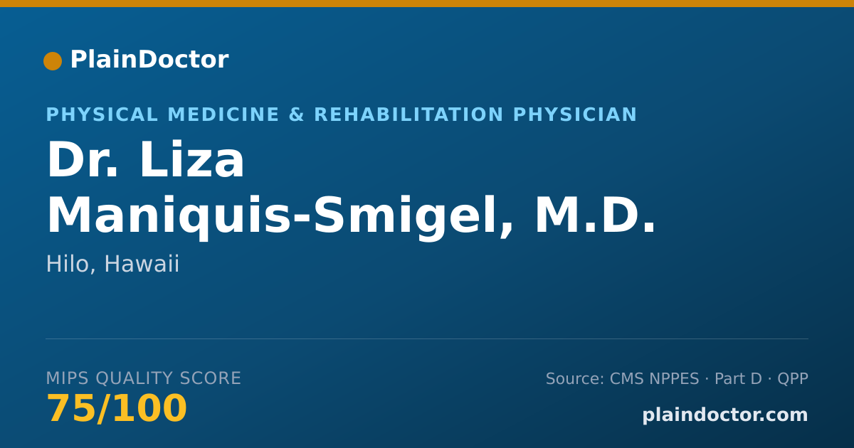 Shareable card for Liza Maniquis-Smigel, M.D. - Physical Medicine & Rehabilitation Physician, Hilo, HI