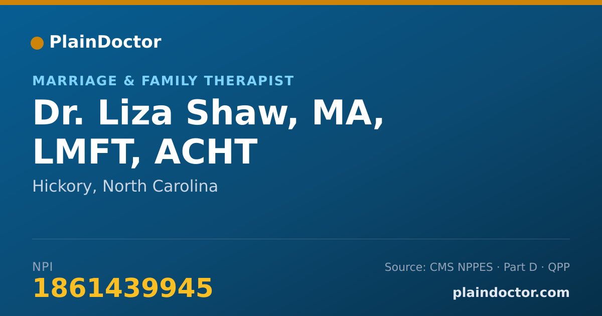 Shareable card for Liza Shaw, MA, LMFT, ACHT - Marriage & Family Therapist, Hickory, NC