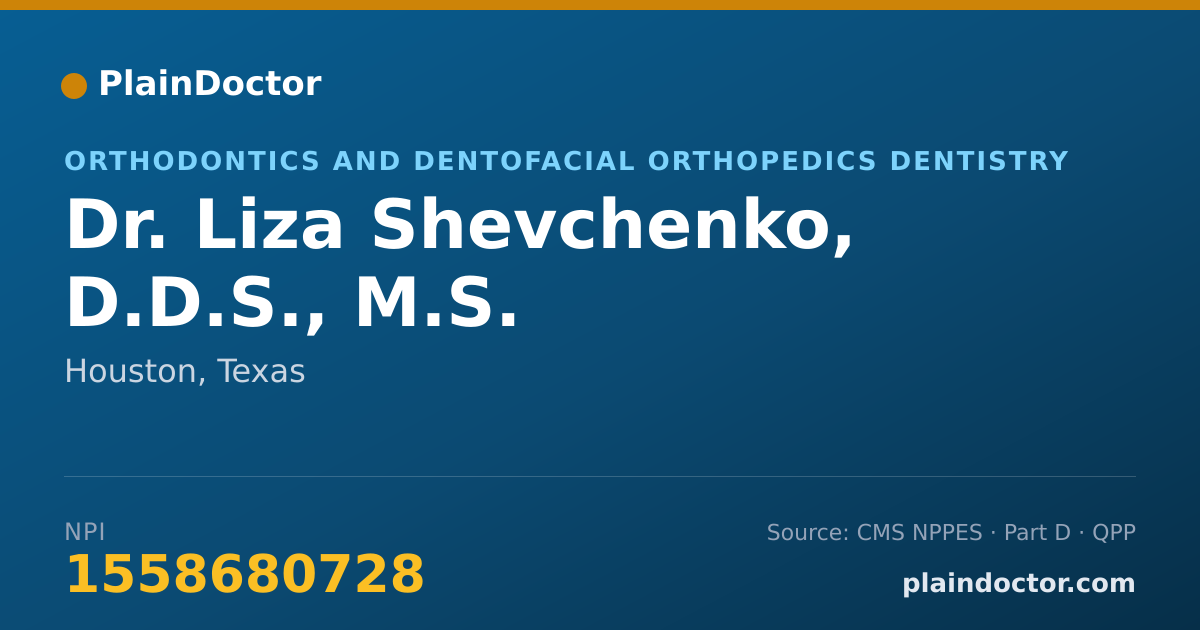 Shareable card for Liza Shevchenko, D.D.S.,  M.S. - Orthodontics and Dentofacial Orthopedics Dentistry, Houston, TX