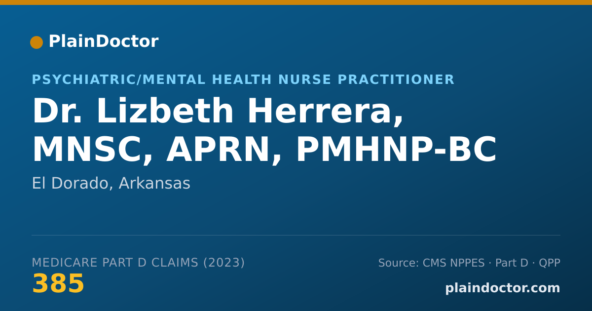 Shareable card for Lizbeth Herrera, MNSC, APRN, PMHNP-BC - Psychiatric/Mental Health Nurse Practitioner, El Dorado, AR