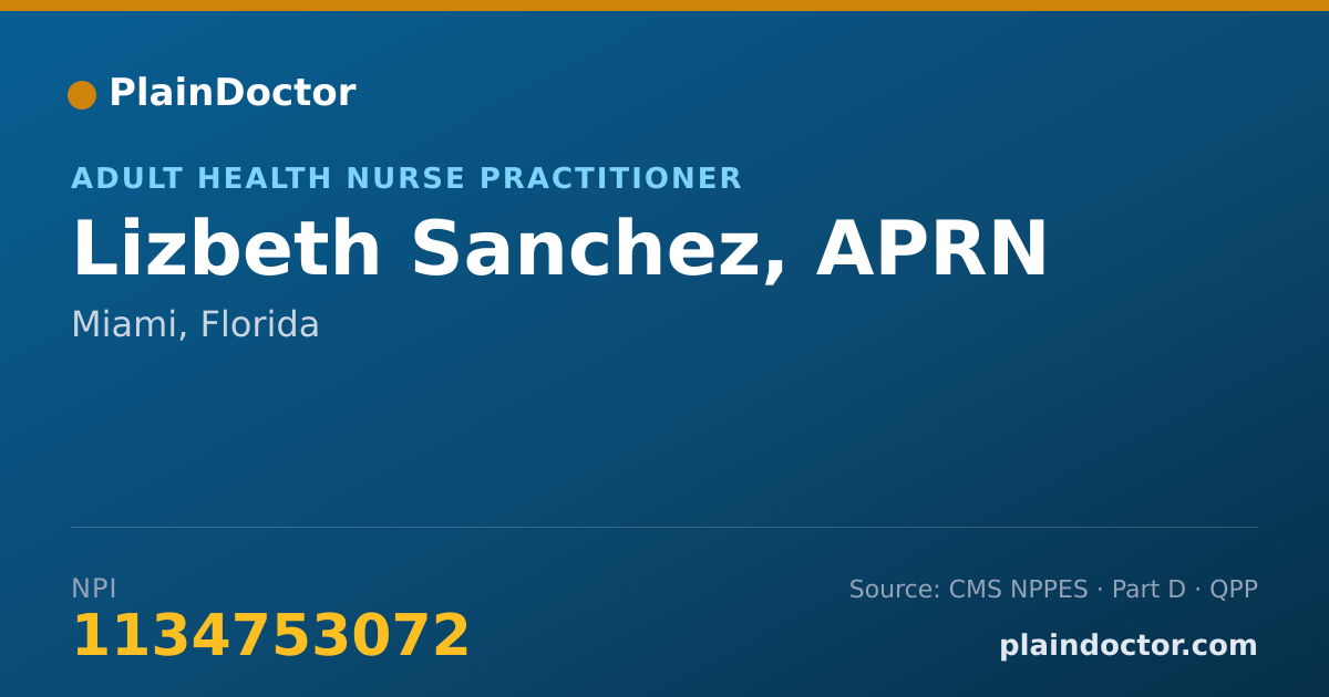 Shareable card for Lizbeth Sanchez, APRN - Adult Health Nurse Practitioner, Miami, FL