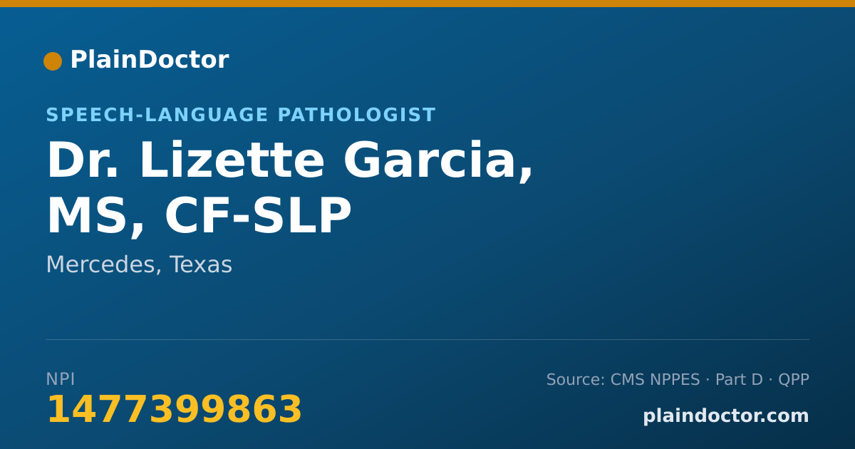 Shareable card for Lizette Garcia, MS, CF-SLP - Speech-Language Pathologist, Mercedes, TX