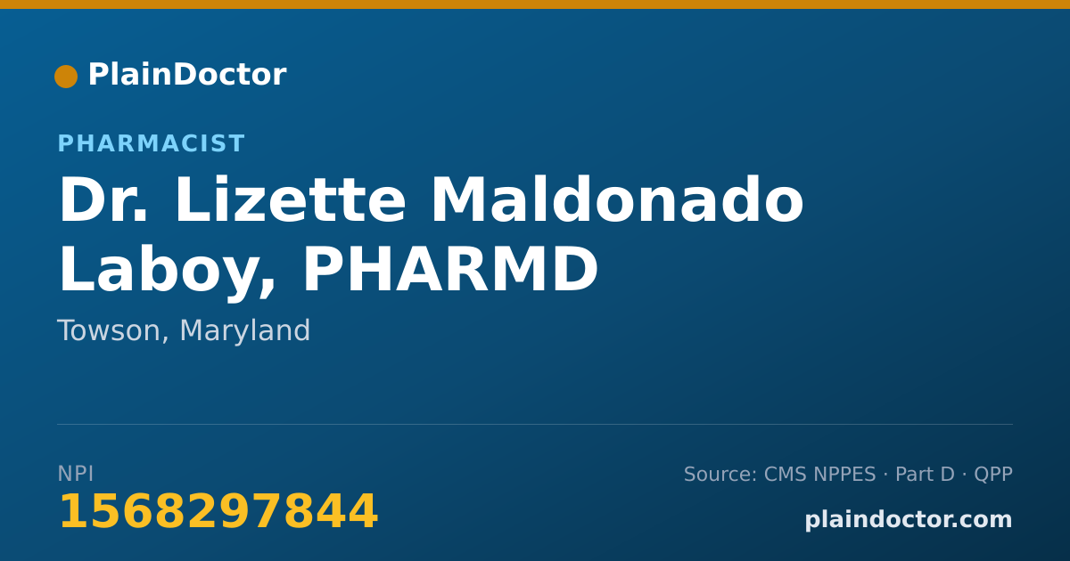 Shareable card for Lizette Maldonado Laboy, PHARMD - Pharmacist, Towson, MD