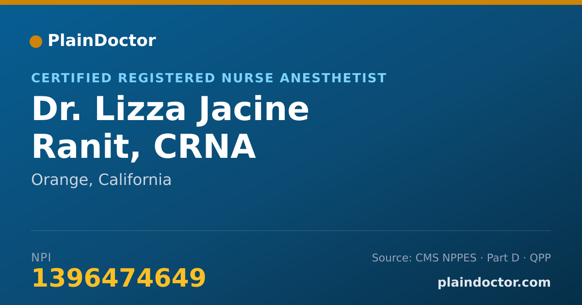 Shareable card for Lizza Jacine Ranit, CRNA - Certified Registered Nurse Anesthetist, Orange, CA