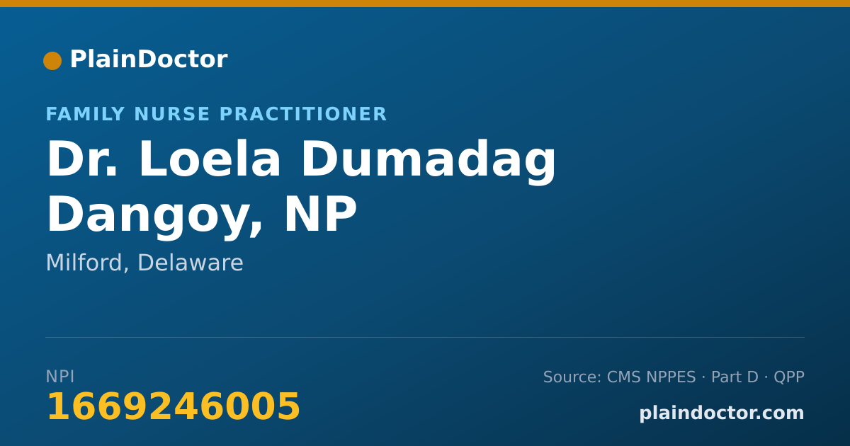 Shareable card for Loela Dumadag Dangoy, NP - Family Nurse Practitioner, Milford, DE