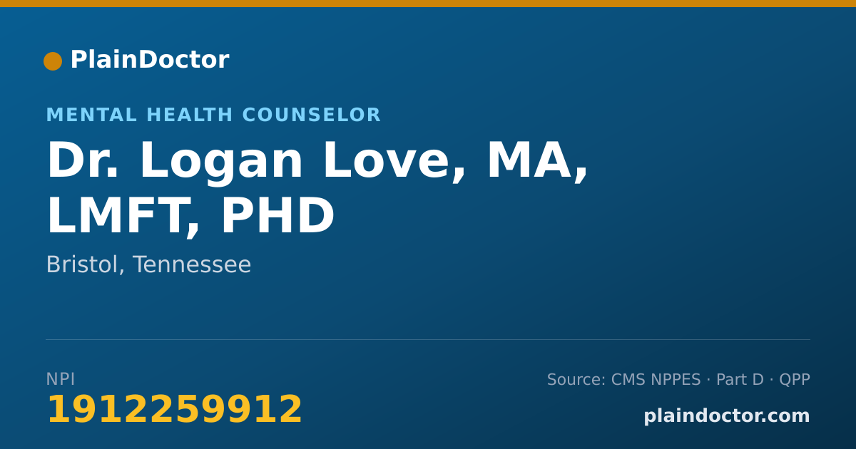 Shareable card for Logan Love, MA, LMFT, PHD - Mental Health Counselor, Bristol, TN