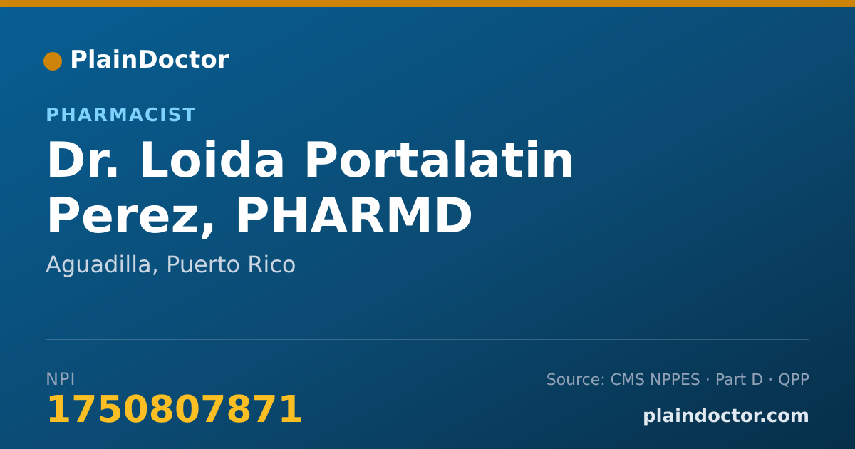 Shareable card for Loida Portalatin Perez, PHARMD - Pharmacist, Aguadilla, PR