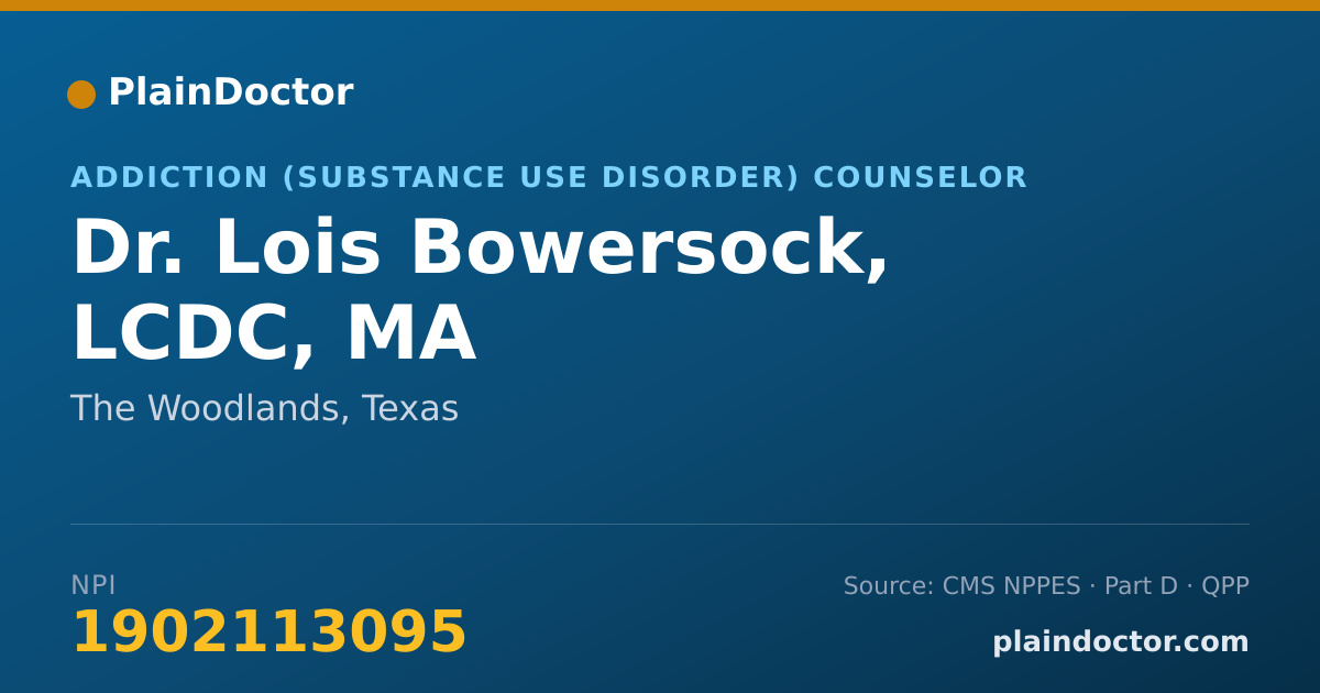 Shareable card for Lois Bowersock, LCDC, MA - Addiction (Substance Use Disorder) Counselor, The Woodlands, TX
