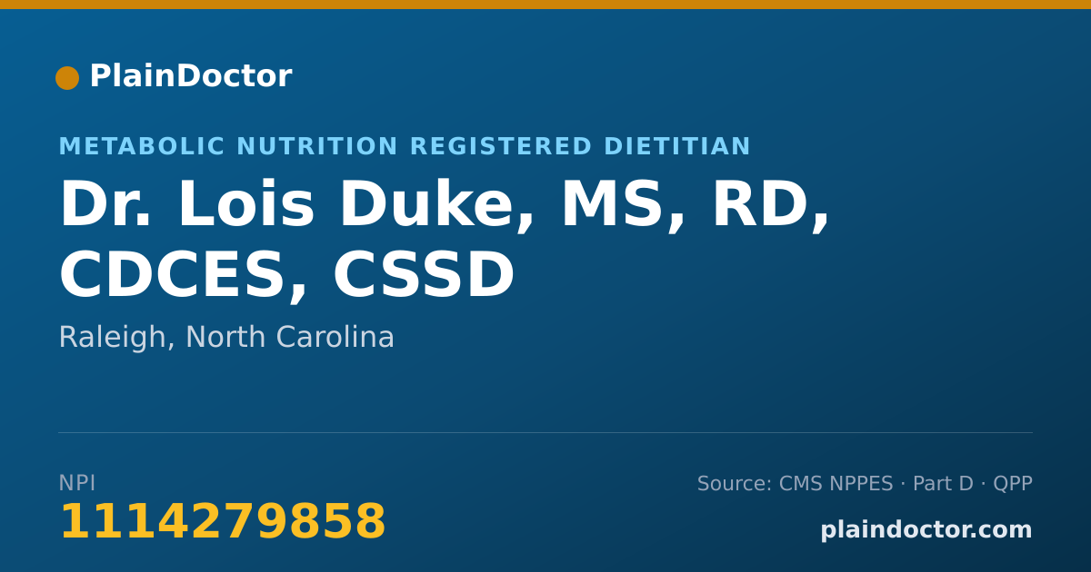 Shareable card for Lois Duke, MS, RD, CDCES, CSSD - Metabolic Nutrition Registered Dietitian, Raleigh, NC