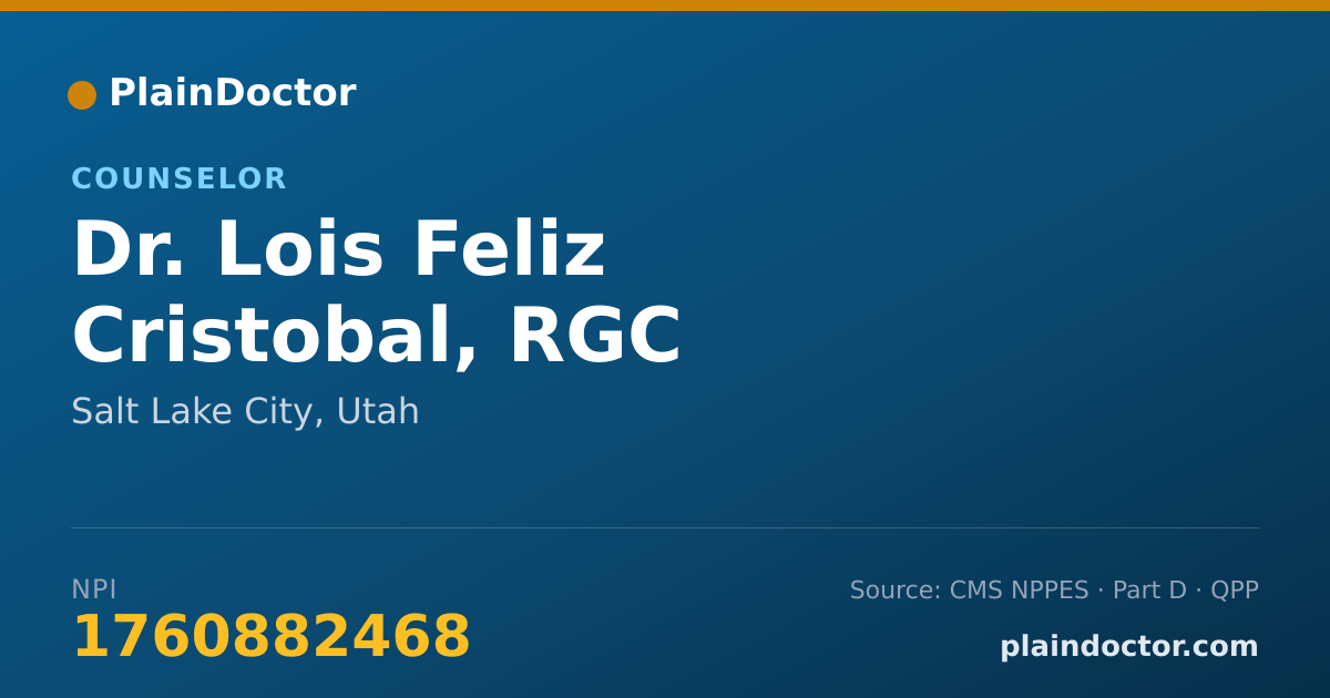 Shareable card for Lois Feliz Cristobal, RGC - Counselor, Salt Lake City, UT