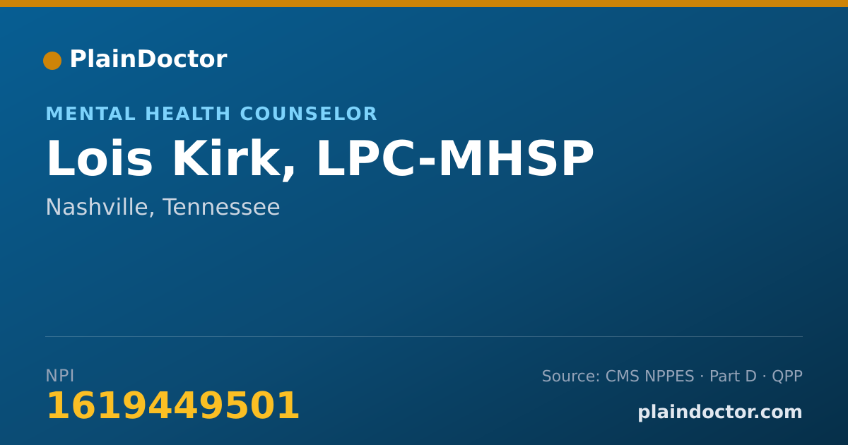 Shareable card for Lois Kirk, LPC-MHSP - Mental Health Counselor, Nashville, TN