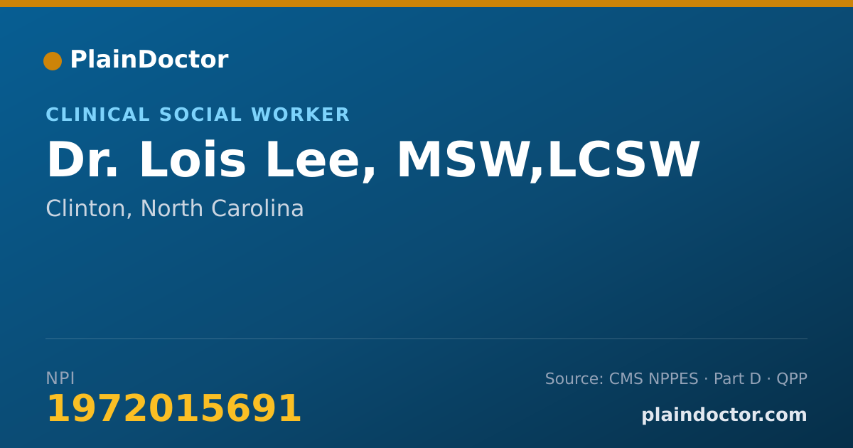 Shareable card for Lois Lee, MSW,LCSW - Clinical Social Worker, Clinton, NC