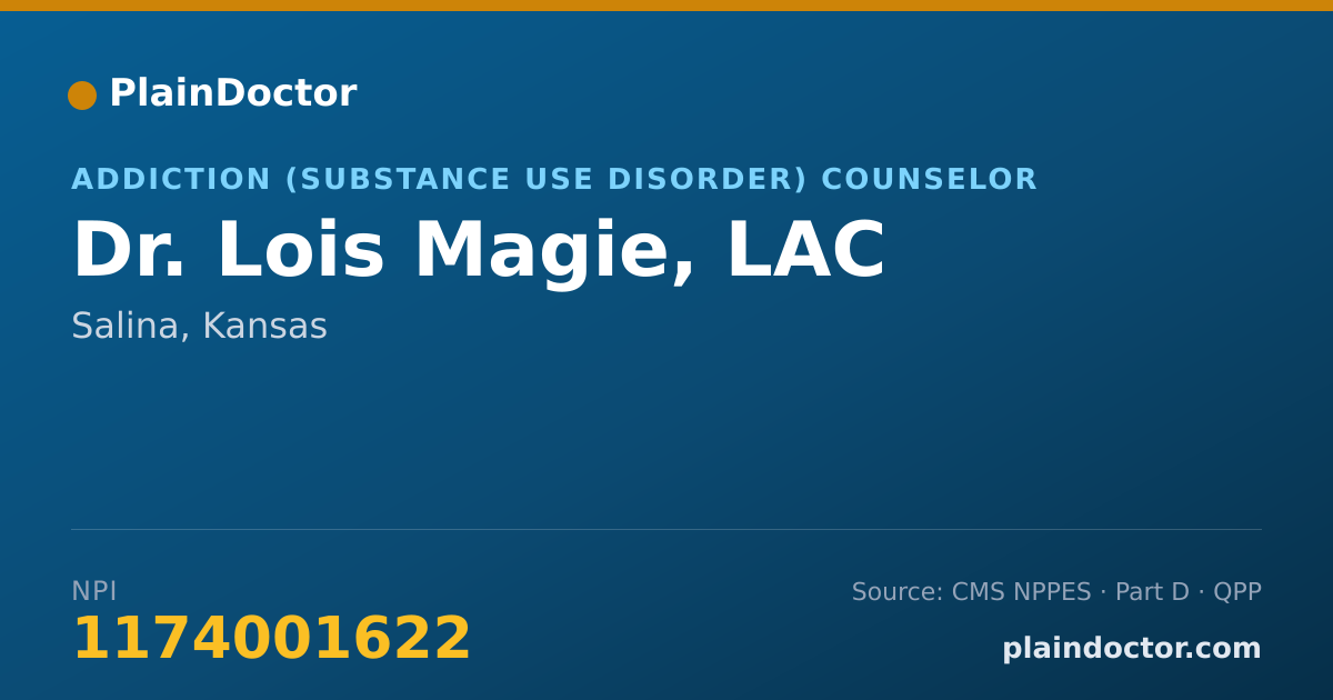 Shareable card for Lois Magie, LAC - Addiction (Substance Use Disorder) Counselor, Salina, KS