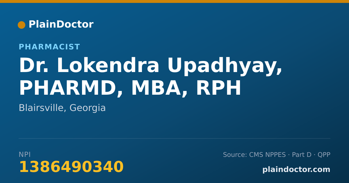 Shareable card for Lokendra Upadhyay, PHARMD, MBA, RPH - Pharmacist, Blairsville, GA
