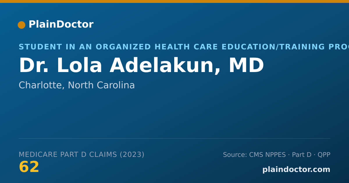 Shareable card for Lola Adelakun, MD - Student in an Organized Health Care Education/Training Program, Charlotte, NC
