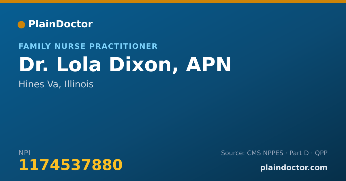 Shareable card for Lola Dixon, APN - Family Nurse Practitioner, Hines Va, IL