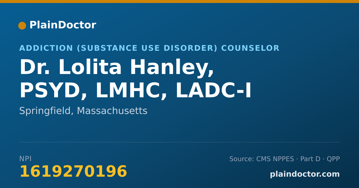 Shareable card for Lolita Hanley, PSYD, LMHC, LADC-I - Addiction (Substance Use Disorder) Counselor, Springfield, MA