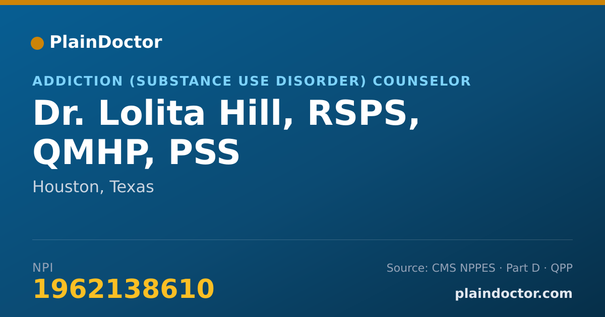 Shareable card for Lolita Hill, RSPS, QMHP, PSS - Addiction (Substance Use Disorder) Counselor, Houston, TX