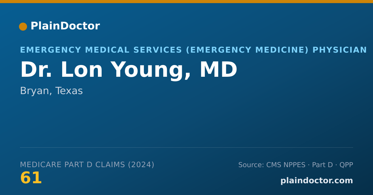 Shareable card for Lon Young, MD - Emergency Medical Services (Emergency Medicine) Physician, Bryan, TX