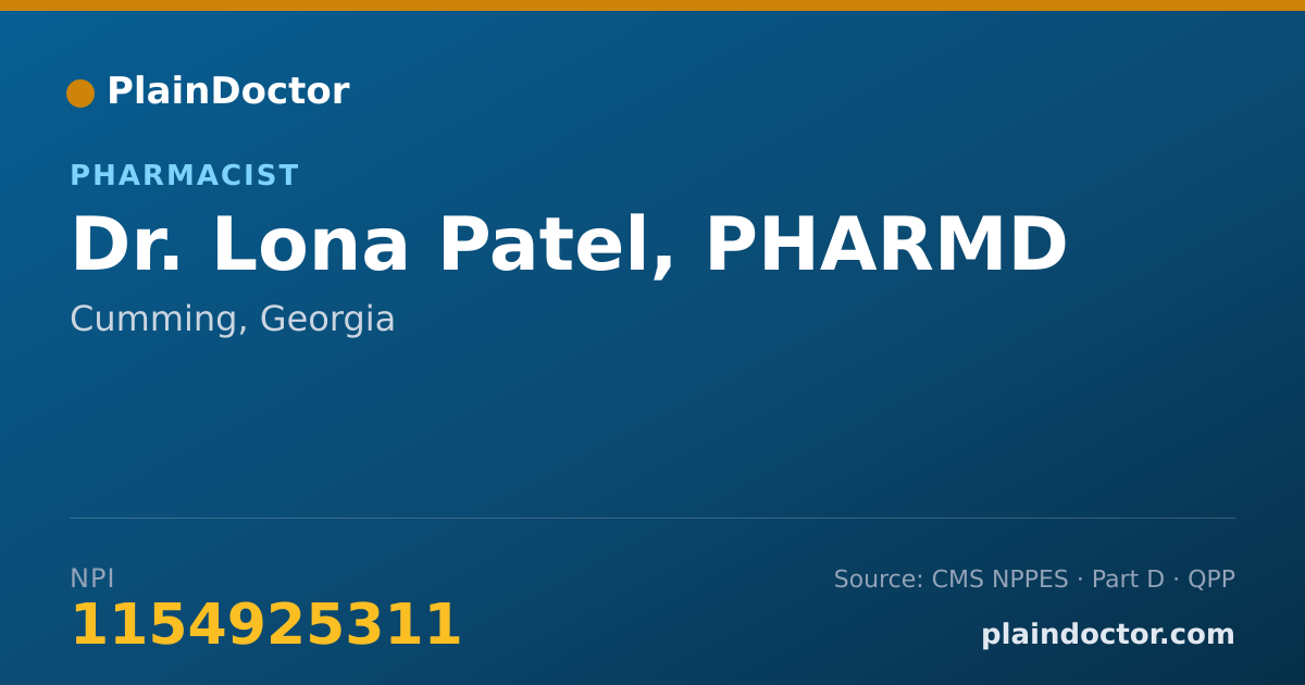 Shareable card for Lona Patel, PHARMD - Pharmacist, Cumming, GA
