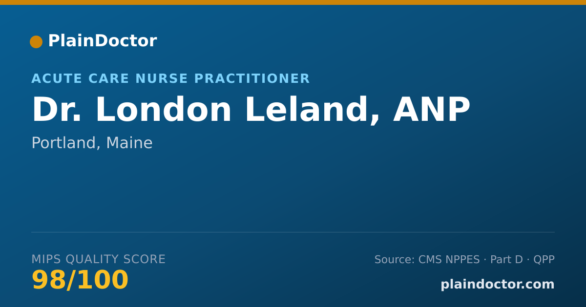 Shareable card for London Leland, ANP - Acute Care Nurse Practitioner, Portland, ME