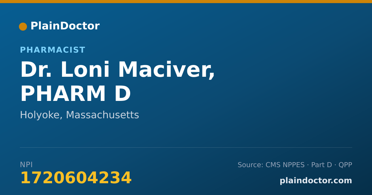 Shareable card for Loni Maciver, PHARM D - Pharmacist, Holyoke, MA