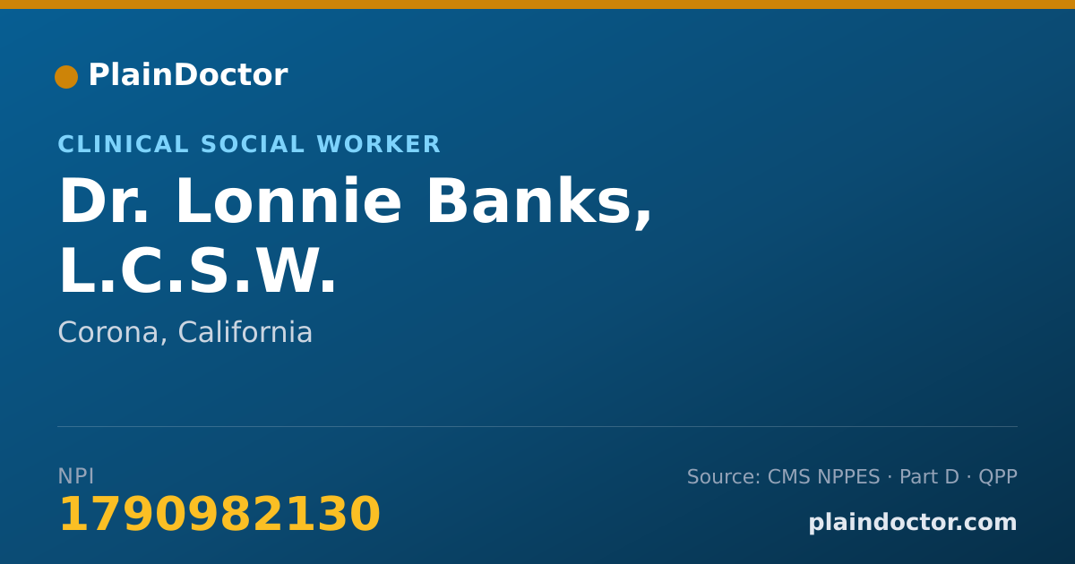 Shareable card for Lonnie Banks, L.C.S.W. - Clinical Social Worker, Corona, CA