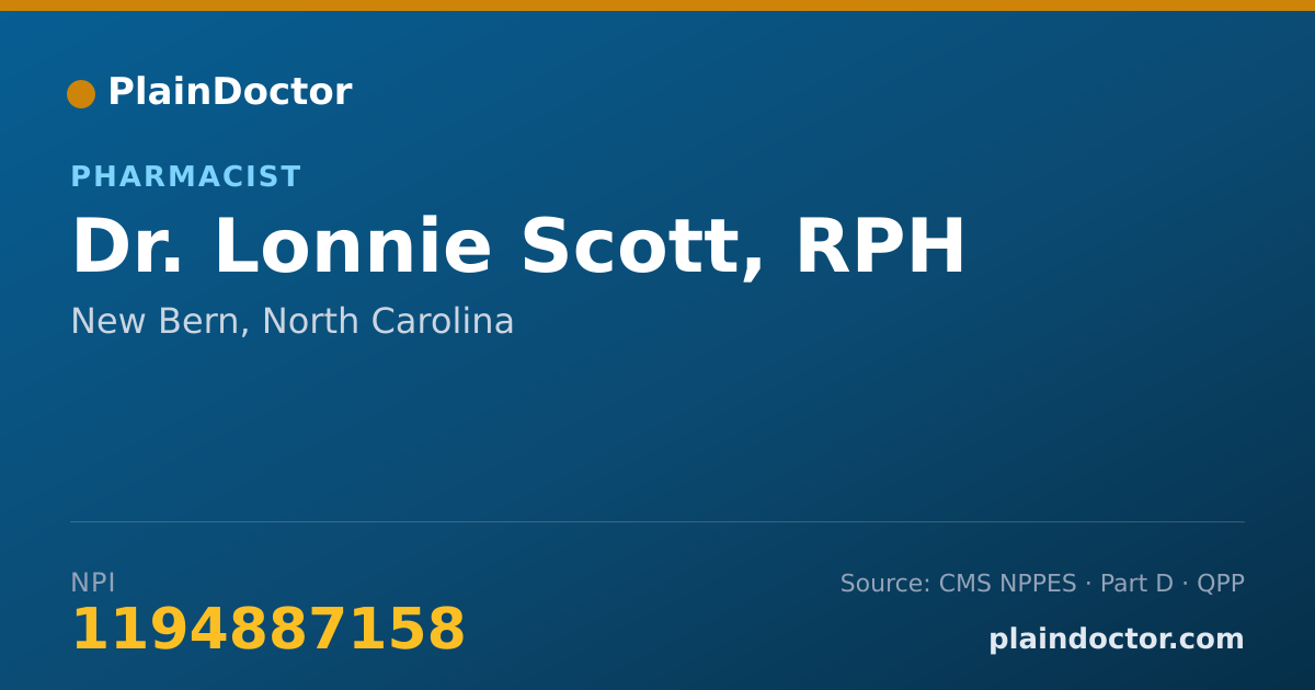Shareable card for Lonnie Scott, RPH - Pharmacist, New Bern, NC