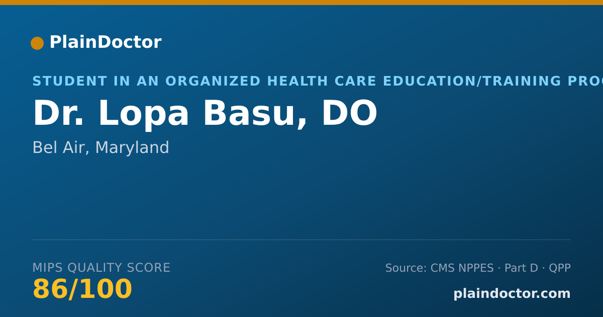 Shareable card for Lopa Basu, DO - Student in an Organized Health Care Education/Training Program, Bel Air, MD
