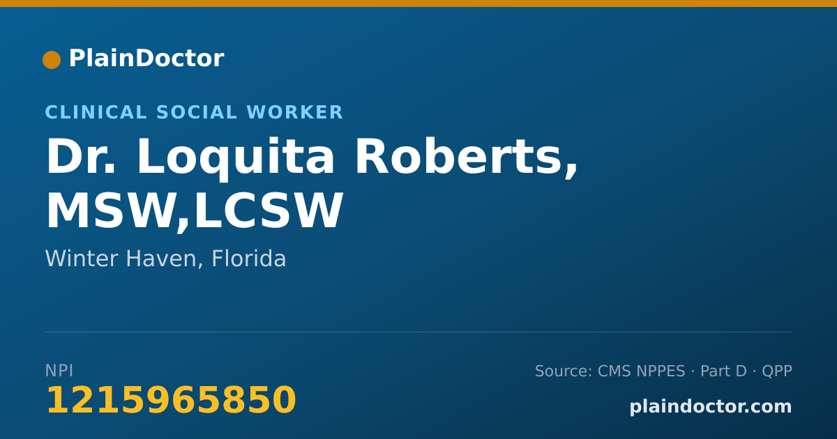 Shareable card for Loquita Roberts, MSW,LCSW - Clinical Social Worker, Winter Haven, FL