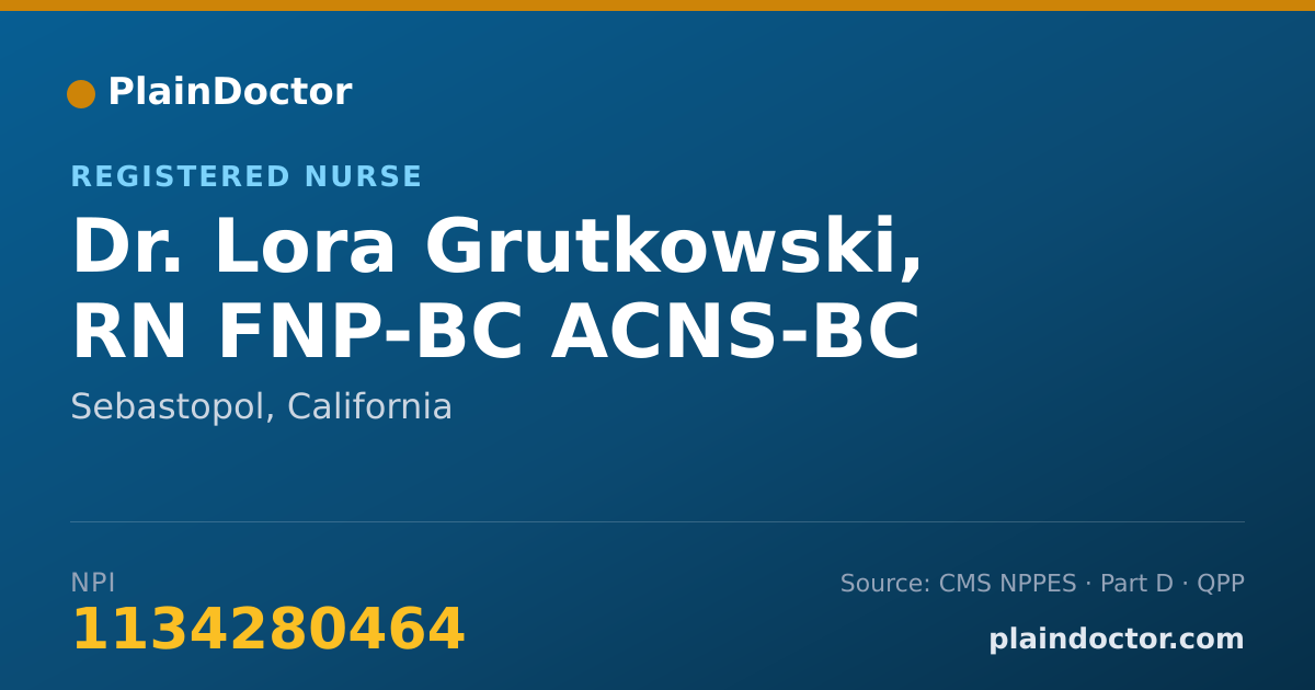 Shareable card for Lora Grutkowski, RN  FNP-BC  ACNS-BC - Registered Nurse, Sebastopol, CA