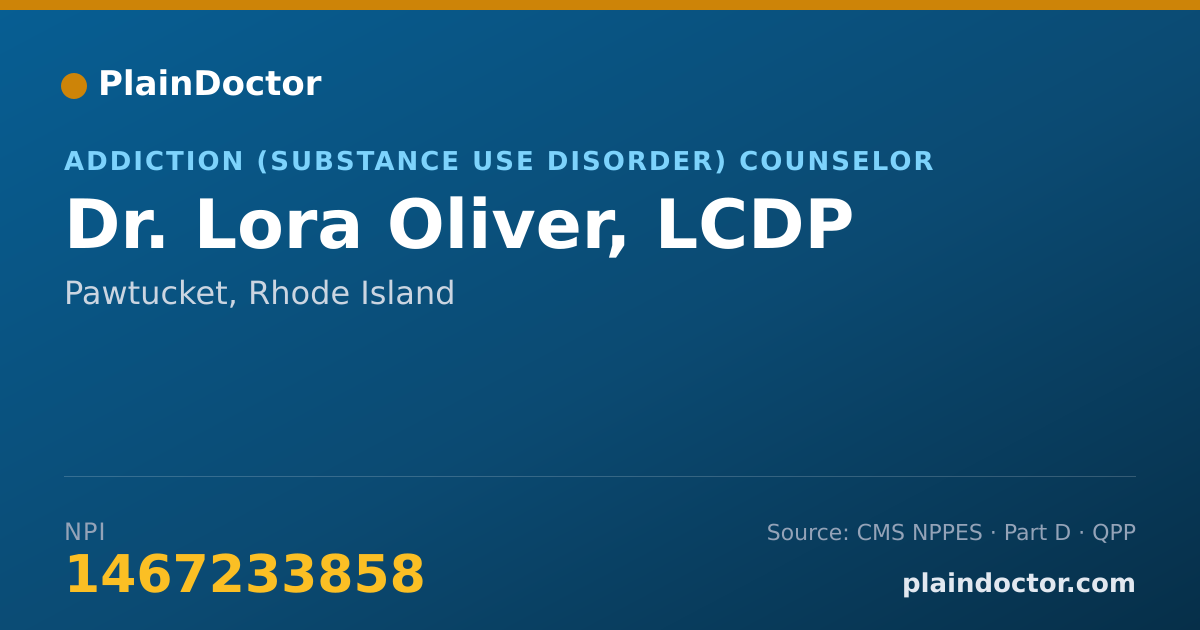 Shareable card for Lora Oliver, LCDP - Addiction (Substance Use Disorder) Counselor, Pawtucket, RI